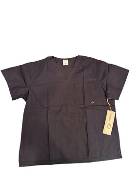Landau Black V-Neck Short Sleeve Medical Scrub Top